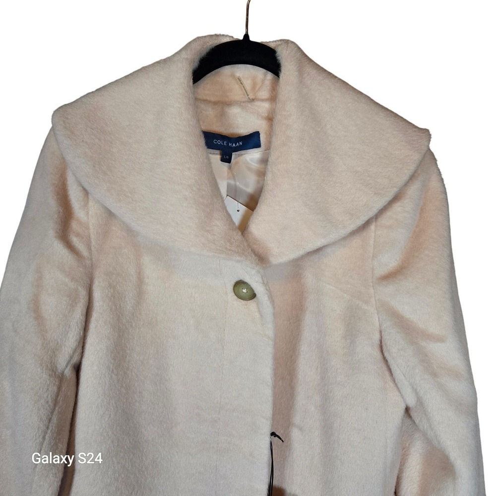 Cole Haan Womens Wool Alpaca Blend Coat Longline Collared Size L Beige - Picture 2 of 10
